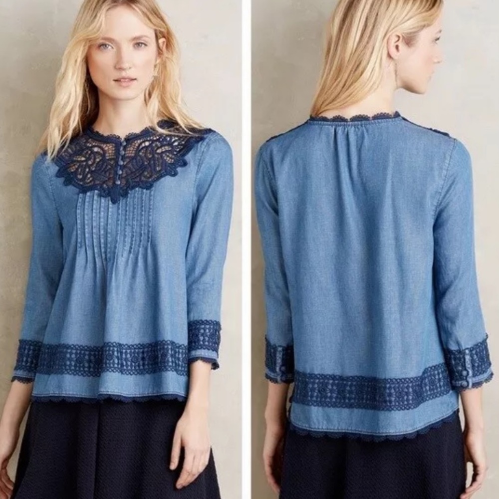 Holding Horses Perra Chambray Lace Blouse